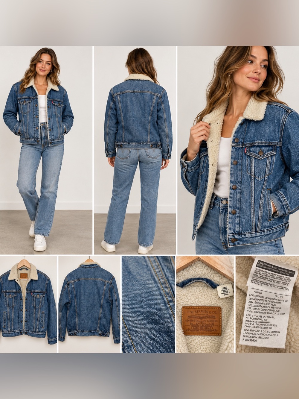 Levi's Blue Denim Sherpa-Lined Jacket with Cream Collar
